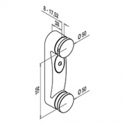 Wandbevestiging voor glas. Model 0762. Hoogte 200mm. Hoek niet instelbaar.